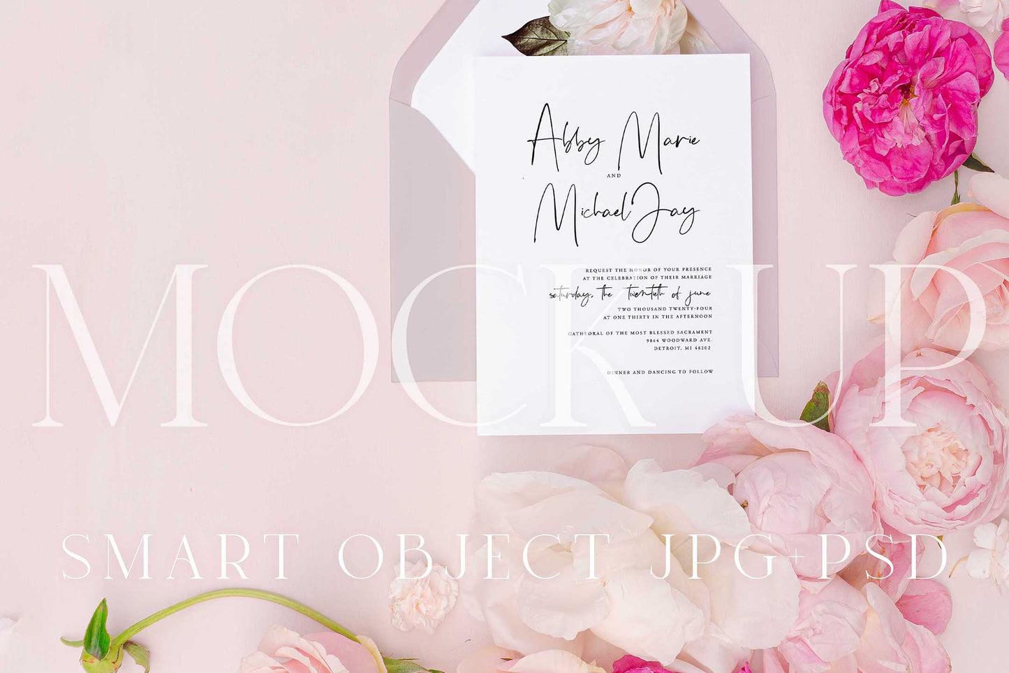 Invitation suite mock up, floral stationery mock up with peonies and roses {Berries 01}