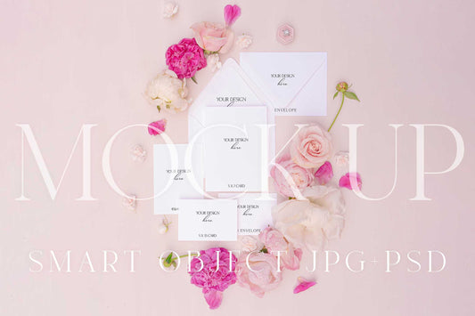 Invitation suite mock up, floral stationery mock up with peonies and roses {Berries 03}