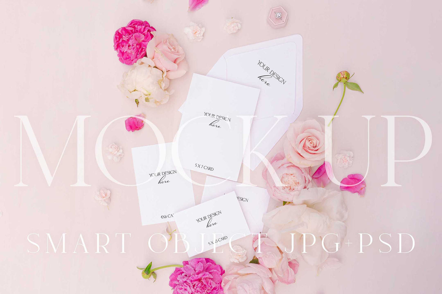 Invitation suite mock up, floral stationery mock up with peonies and roses {Berries 04}