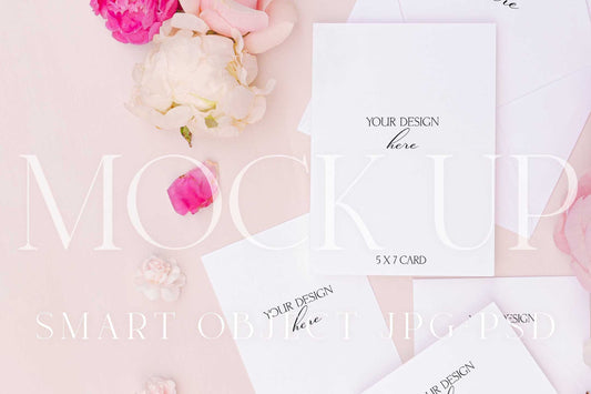 Invitation suite mock up, floral stationery mock up with peonies and roses {Berries 04}
