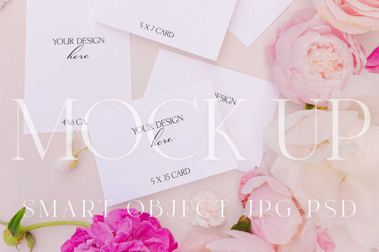 Invitation suite mock up, floral stationery mock up with peonies and roses {Berries 05}