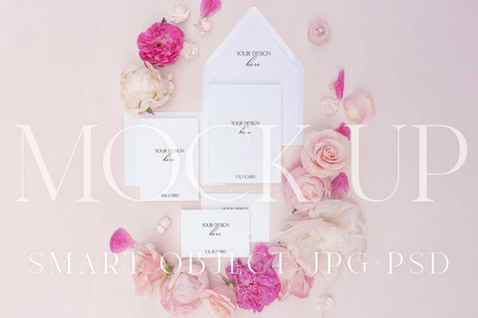 Invitation suite mock up, floral stationery mock up with peonies and roses {Berries 07}