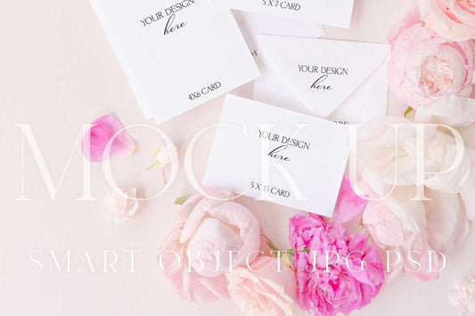 Invitation suite mock up, floral stationery mock up with peonies and roses {Berries 08}