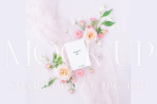 Invitation suite mock up, floral stationery mock up with pink and ivory roses {Tenderness 12}