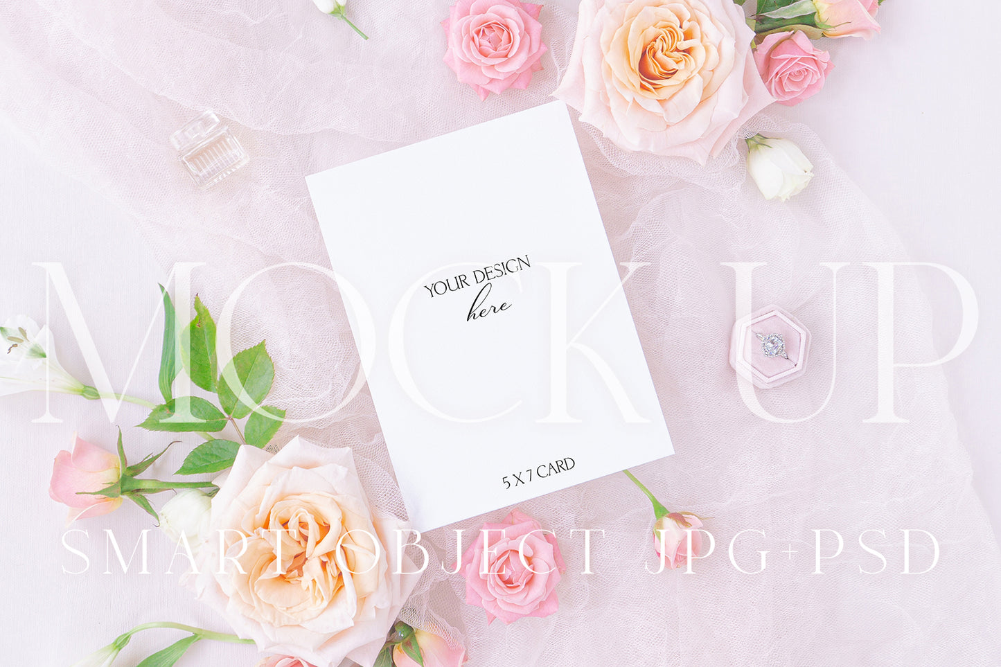 Invitation suite mock up, floral stationery mock up with pink and ivory roses {Tenderness 12}