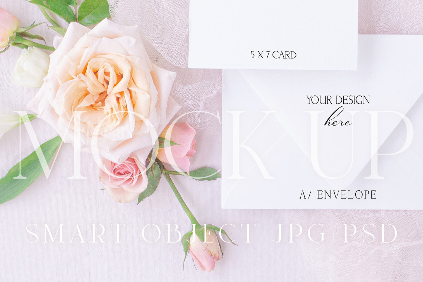 Invitation suite mock up, floral stationery mock up with pink and ivory roses {Tenderness 14}