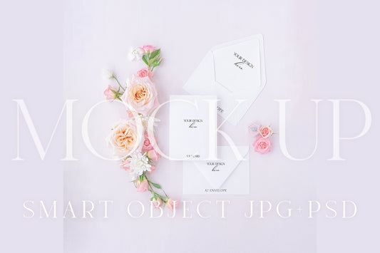 Invitation suite mock up, floral stationery mock up with pink and ivory roses {Tenderness 07}
