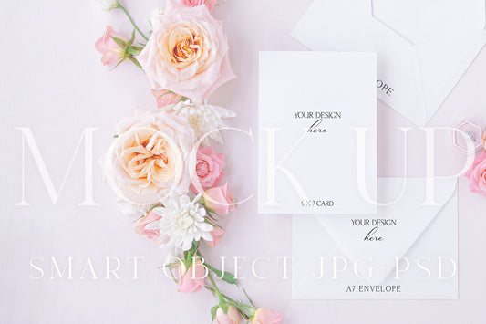 Invitation suite mock up, floral stationery mock up with pink and ivory roses {Tenderness 07}