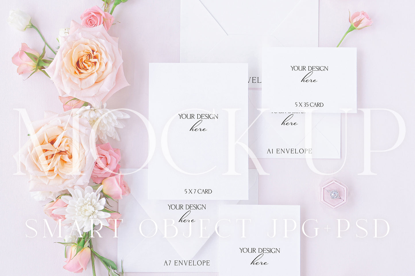 Invitation suite mock up, floral stationery mock up with pink and ivory roses {Tenderness 08}