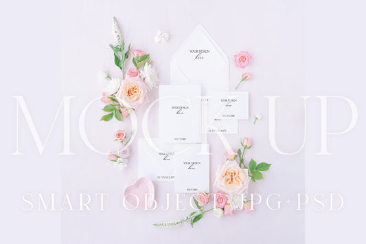 Invitation suite mock up, floral stationery mock up with pink and ivory roses {Tenderness 09}