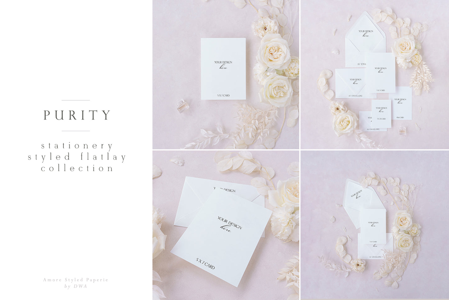 Flatlay invitation suite mock up for stationers {Purity Bundle}