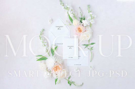 Invitation suite mock up, floral stationery photography neutral {Warmth 02}