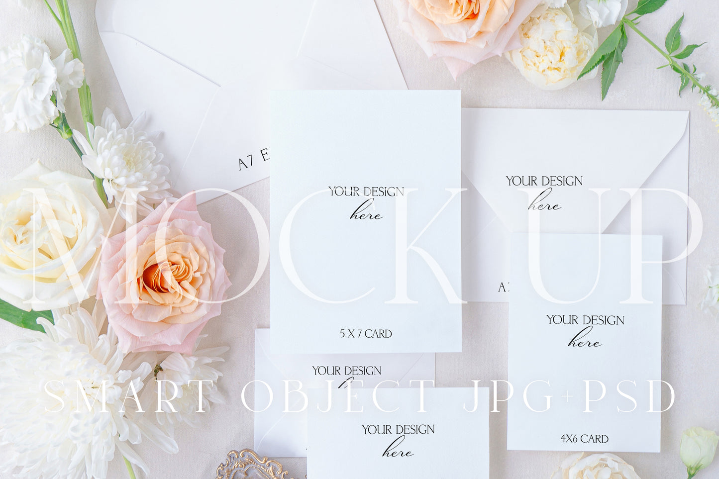 Invitation suite mock up, floral stationery photography neutral {Warmth 05}