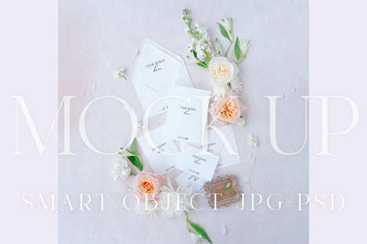 Invitation suite mock up, floral stationery photography neutral {Warmth 09}